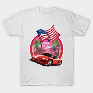 USA retro red sports car logo T-Shirt